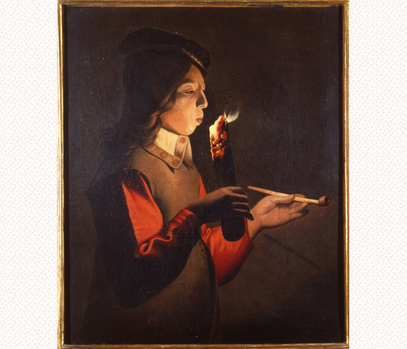 D’après Georges de La Tour, Le souffleur à la pipe, huile sur toile, XVIIe siècle	