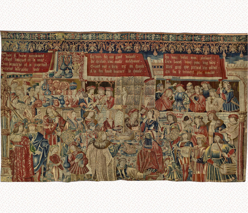 Atelier tournaisien, Tenture de la Condamnation de Banquet, Le repas de Banquet, tapisserie de haute-lice, laine et soie, 1ère moitié du XVIe siècle