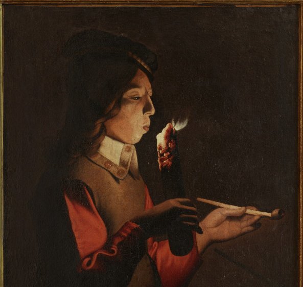 D’après Georges de La Tour, Le Souffleur à la pipe, huile sur toile, XVIIe siècle