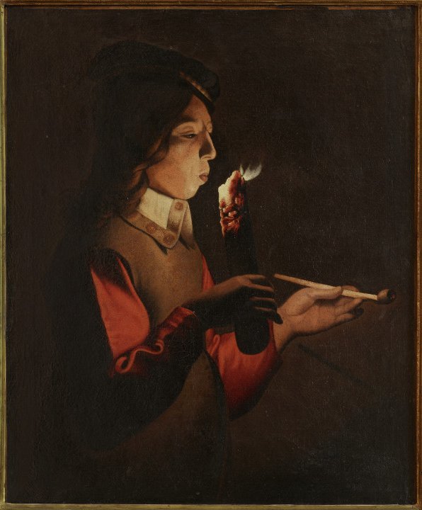 D’après Georges de La Tour, Le Souffleur à la pipe, huile sur toile, XVIIe siècle