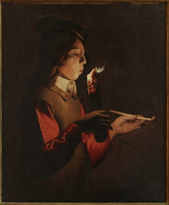 D’après Georges de La Tour, Le Souffleur à la pipe, huile sur toile, XVIIe siècle