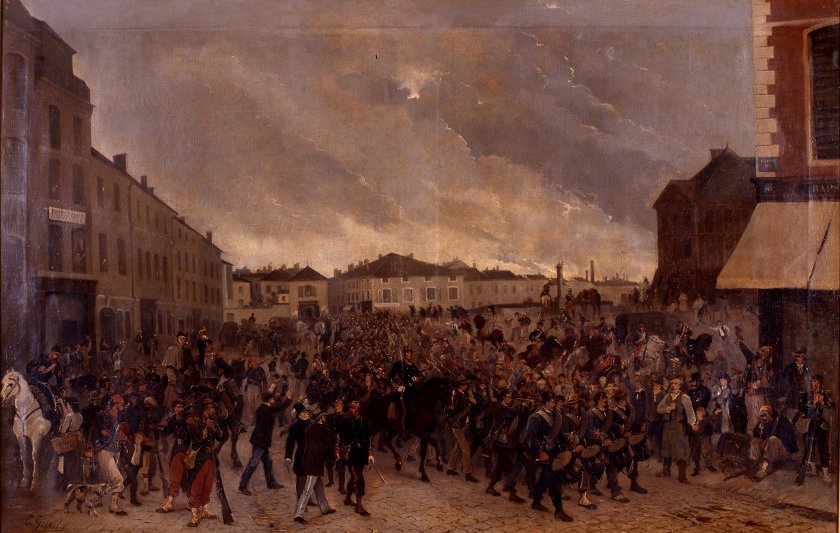 Joseph-Émile Gridel, Le départ des mobiles de la Meurthe, huile sur toile, 1878