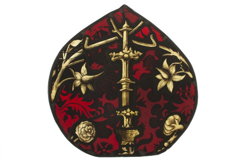 Anonyme, Élément de tête de lancette aux putti portant une guirlande, Fin du XVe siècle ou début du XVIe siècle, Verre et plomb