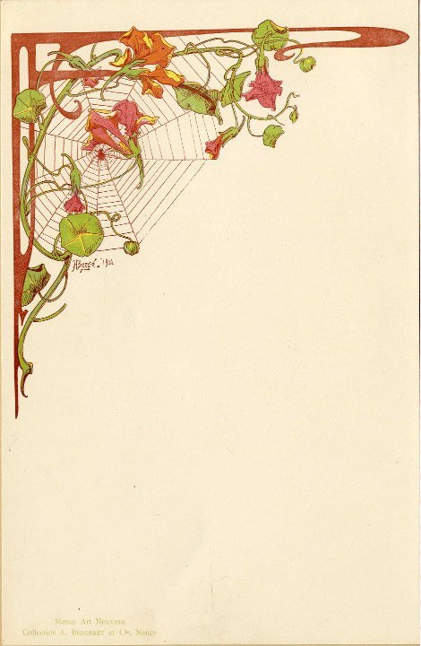 Henri Bergé, Menu vierge, impression photomécanique, imprimée par A. Bergeret et Cie, Nancy, vers 1900