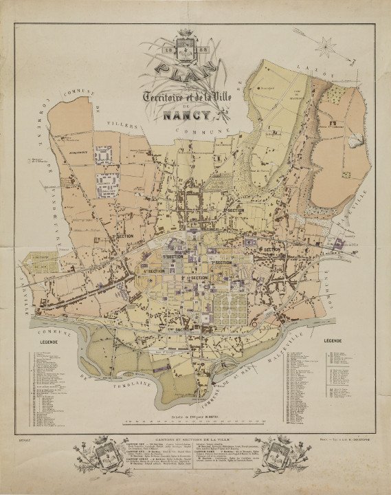 Henri Christophe, imprimeur, Plan du territoire et de la Ville de Nancy, papier, 1888	