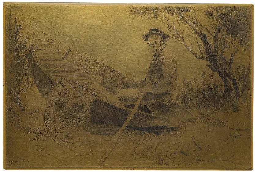 Émile Friant, Le Pêcheur, élément d’impression, cuivre, 1883-1904	