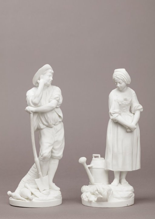 Manufacture de Niderviller, Le Jardinier appuyé sur sa bêche et La Jardinière au pot cassé, biscuit de porcelaine, fin du XIXe siècle