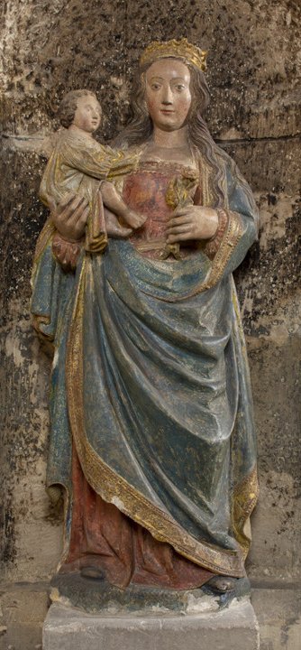 Attribué à Jean Crocq, Vierge à l’enfant, Début du XVIe siècle, Calcaire polychromé