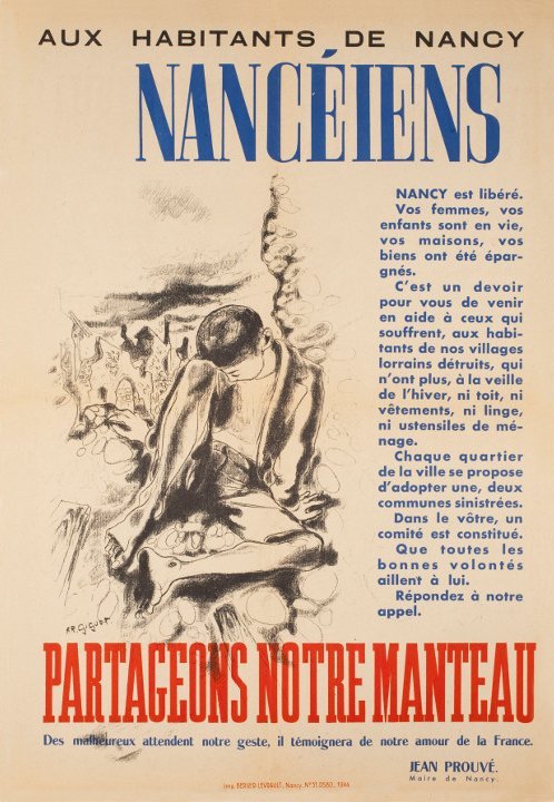 Antoine René Giguet, Affiche Nancéiens, partageons notre manteau, impression photomécanique, 1944	