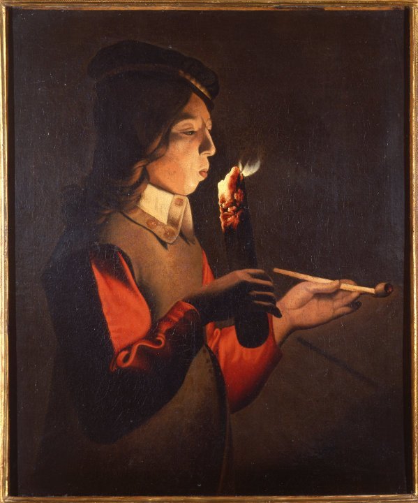 D’après Georges de La Tour, Le souffleur à la pipe, huile sur toile, XVIIe siècle	
