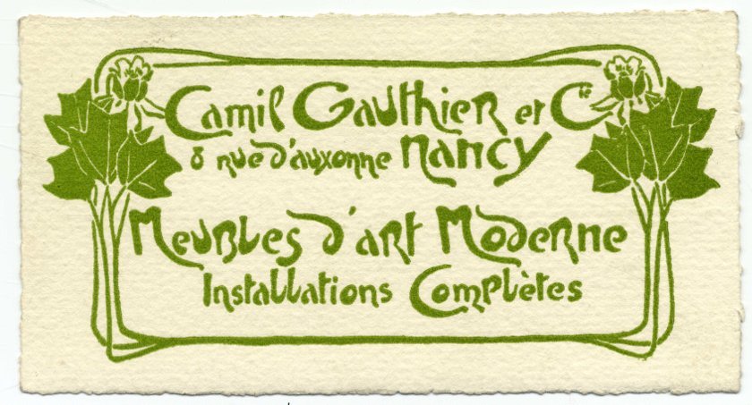 Attribué à Camille Gauthier, Carton publicitaire « Camil Gauthier et Cie, Meubles d’art Moderne », impression photomécanique, entre 1900 et 1904	